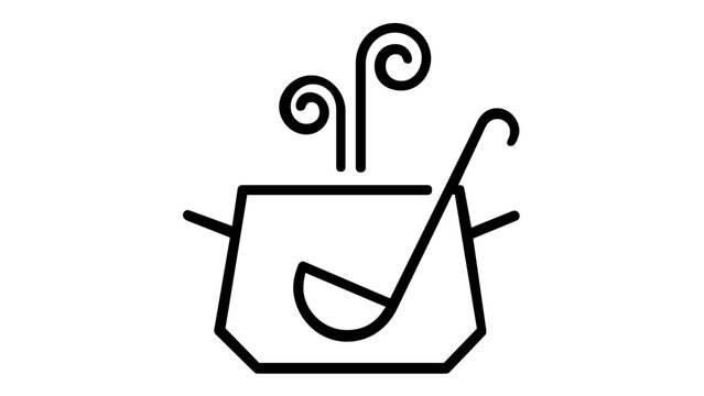 Minimalist vector icon illustration of a steaming cooking pot with a ladle inside, ideal for food, kitchen, and culinary branding, flat line art design, scalable AI-generated graphic element.