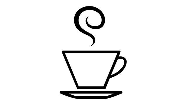 Minimalist black and white vector icon illustration of a steaming coffee cup with a decorative swirl of steam, ideal for cafe branding, beverage menus, and modern graphic design web elements.