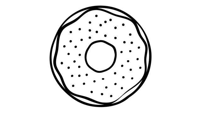 Hand-drawn minimalist donut vector icon illustration with sprinkles, simple black and white line art doodle of a sweet pastry dessert, scalable AI-generated graphic for food and bakery design.