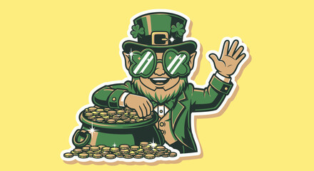 Leprechaun with pot of gold coins. © MULUNG DOLLAR