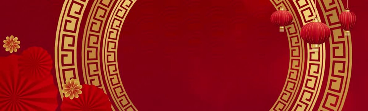 Chinese New Year background with empty space, with an elegant minimalist concept, longer in size. Suitable for billboards and banners. Background with empty space. 4K