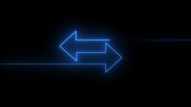 Glowing neon mask double arrow animation .neon double arrow animation. Flashing arrow shape symbol with glowing neon light running around the arrow symbol on a black background. Animation