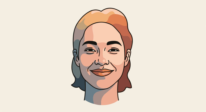 Stylized portrait of a smiling person with short, layered hair