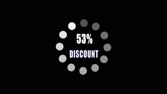 53 Percent Discount Promotional Banner with Circular Loading Indicator on Black Background