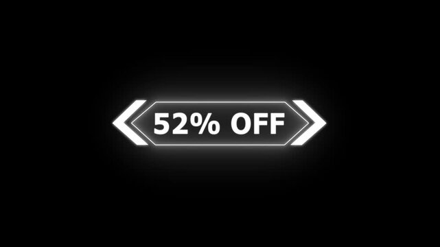 Abstract 52 Percent Off Sale Discount Offer promotion savings deal ideal for e-commerce, advertising, and marketing campaigns. Neon Glowing Banner Animation on Sunburst Background Overlay Loop.