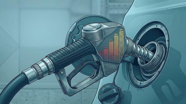 Detailed fuel nozzle illustration with embedded growth chart