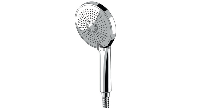 Close-up of a modern chrome shower head with numerous water nozzles and a sleek handle on a plain background.
