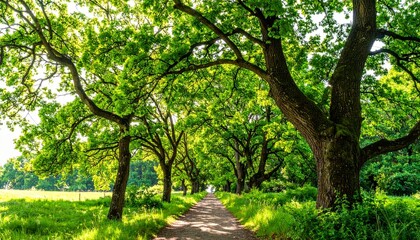 Fototapeta premium Scenic Forest Path with Sunlit Canopy