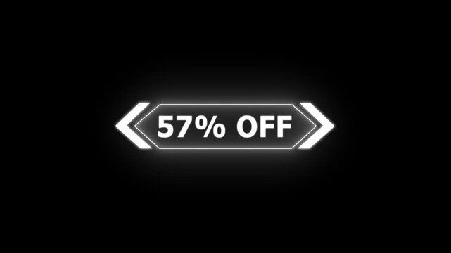 Abstract 57 Percent Off Sale Discount Offer promotion savings deal ideal for e-commerce, advertising, and marketing campaigns. Neon Glowing Banner Animation on Sunburst Background Overlay Loop.