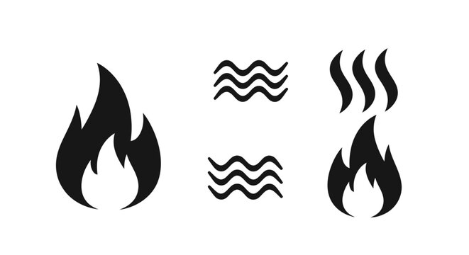 Black flame and wavy line icons.