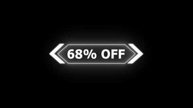 Abstract 68 Percent Off Sale Discount Offer promotion savings deal ideal for e-commerce, advertising, and marketing campaigns. Neon Glowing Banner Animation on Sunburst Background Overlay Loop.