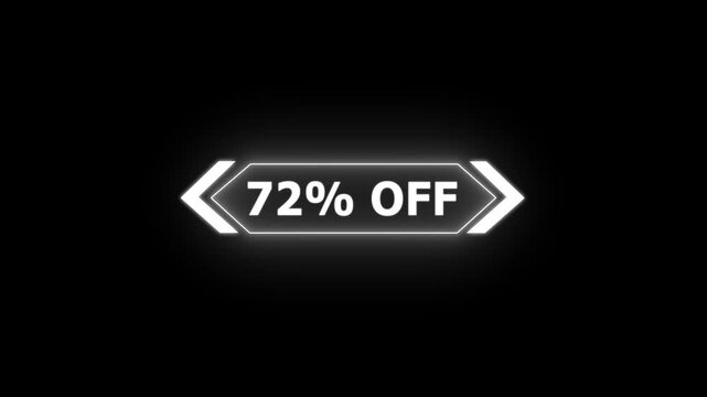 Abstract 72 Percent Off Sale Discount Offer promotion savings deal ideal for e-commerce, advertising, and marketing campaigns. Neon Glowing Banner Animation on Sunburst Background Overlay Loop.