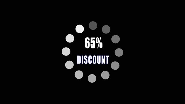 65 Percent Discount Promotional Banner with Circular Loading Indicator on Black Background