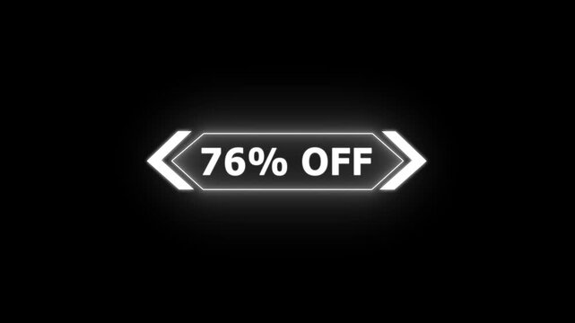 Abstract 76 Percent Off Sale Discount Offer promotion savings deal ideal for e-commerce, advertising, and marketing campaigns. Neon Glowing Banner Animation on Sunburst Background Overlay Loop.