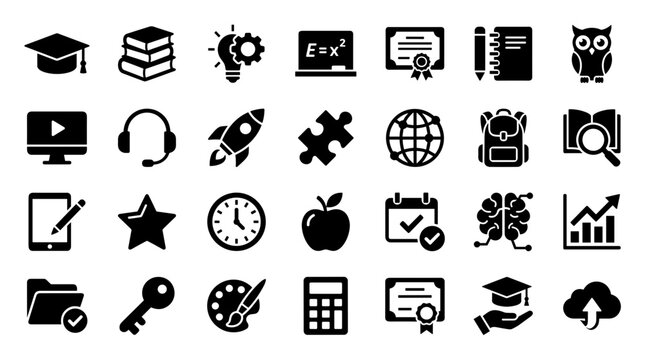 Collection of education and learning icons representing knowledge, success, and academic achievement in a modern flat design style
