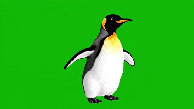Penguin on Green Screen - Animated King Penguin Isolated for Easy Compositing.