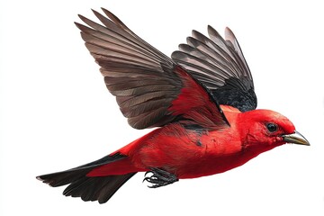 Fototapeta premium flying Scarlet Tanager on white background 
