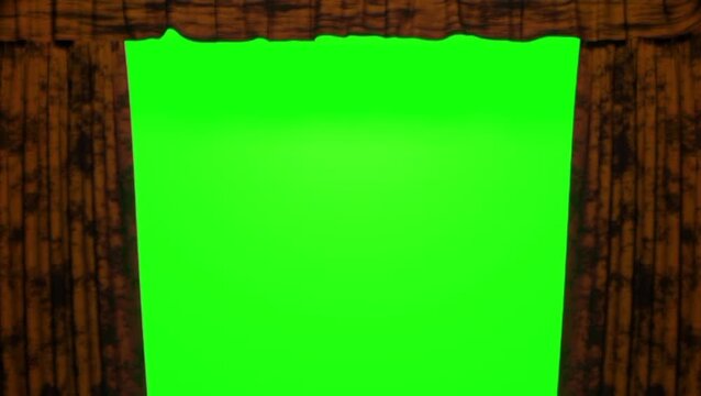 Classic Stage Transition: Rich Crimson Velvet Curtains Pulling Back to Reveal Chroma Key Background"