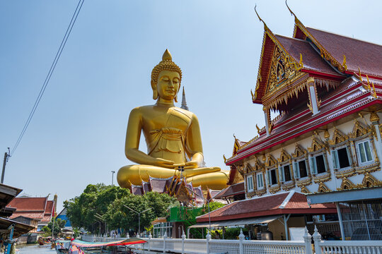 Bangkok, Thailand - 03.26.2026: Giant Buddha Statues in Bangkok at Wat Paknam Phasi Charoen. the largest Buddha Statue in Bangkok Thailand