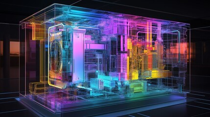 Fototapeta premium Abstract transparent technology industrial computer concept with wireframe structure