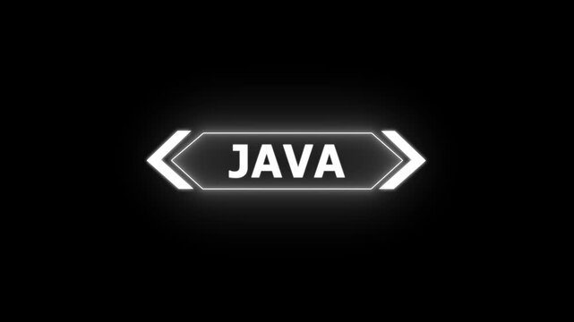 Futuristic Java Text Animation: Neon HUD Gaming Title with Red and Blue Glow on Sunburst Motion Graphics animation