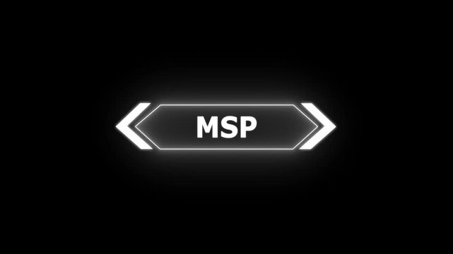 Futuristic MSP Text Animation: Neon HUD Gaming Title with Red and Blue Glow on Sunburst Motion Graphics animation.