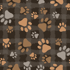 Seamless Cat Paw Pattern On Brown Background © Elise