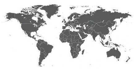 Fototapeta premium Highly detailed grayscale world map with country borders