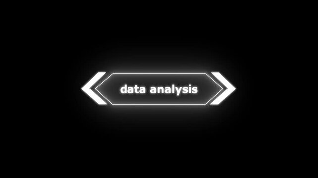 Digital data analysis Text Animation on black background. Neon HUD Gaming Title with Red and Blue Glow on Sunburst Motion Graphics animation.