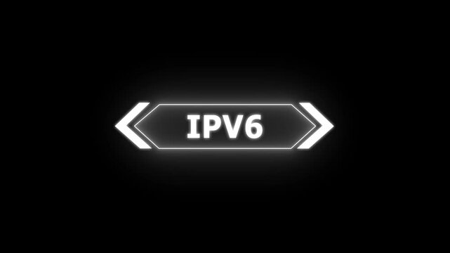 Digital ipv6 Text Animation on black background. Neon HUD Gaming Title with Red and Blue Glow on Sunburst Motion Graphics animation.