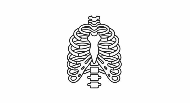 Black outline of a human rib cage with sternum and spine
