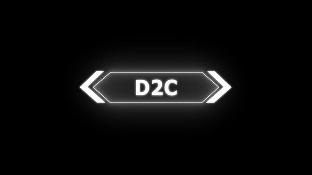 Digital d2c Text Animation on black background. Neon HUD Gaming Title with Red and Blue Glow on Sunburst Motion Graphics animation.