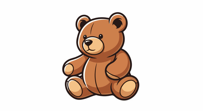 A simple, stylized brown teddy bear sits looking forward with a friendly expression