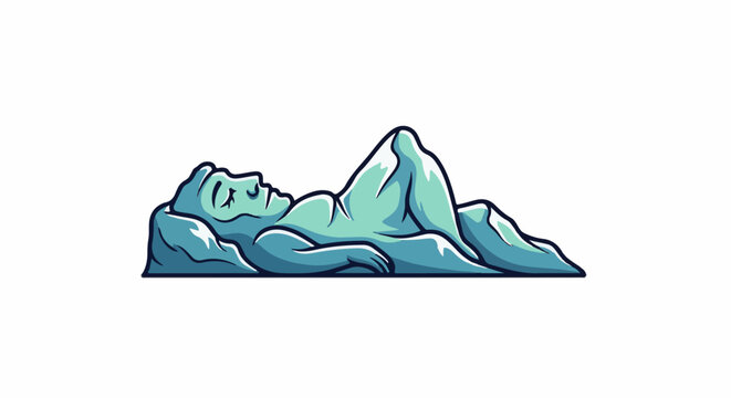 Blue figure reclining in a relaxed, almost melting pose, on a white background
