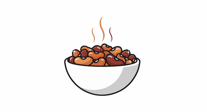 Bowl of steaming, colorful baked beans, a hearty dish