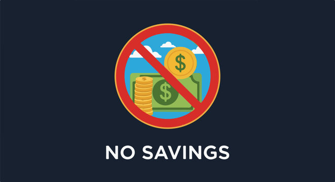 Red prohibition symbol over money, coins, and clouds