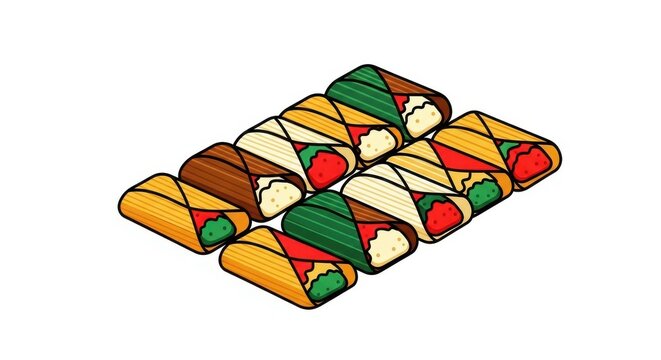 Colorful illustration of various tacos arranged in a grid pattern