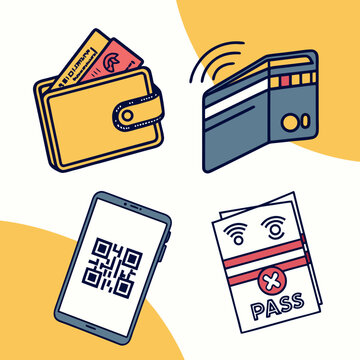 Digital payment options icons wallet credit card mobile phone qr code online transaction and contactless payment concept flat design