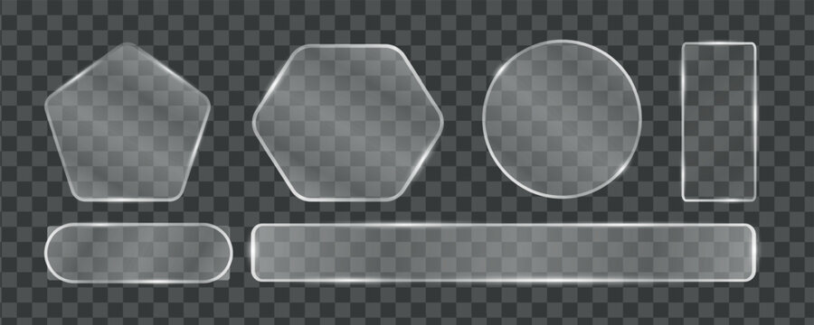 Glass Buttons set with square, rectangular and round shapes &ndash; transparent vector