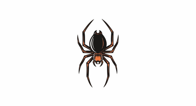 Stylized black and orange spider graphic on a white background