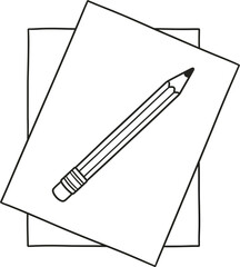 Naklejka premium A line drawing of a pencil on top of two overlapping sheets of paper