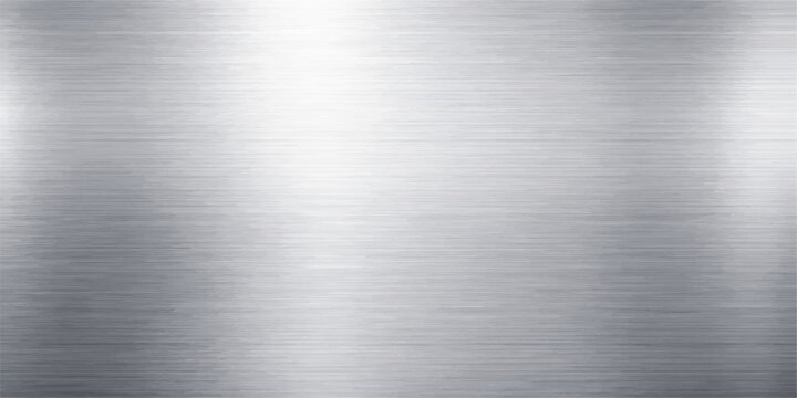 Brushed metal texture background, silver steel surface, horizontal lines pattern, metallic gradient, industrial backdrop, modern design, seamless texture, high resolution