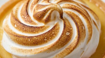 Fototapeta premium Extreme close-up of toasted meringue peaks, crisp golden-brown texture, delicate swirls, dessert surface detail,