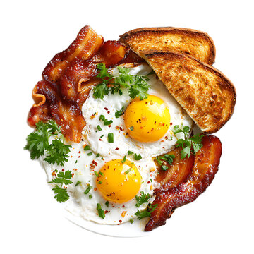 Delicious breakfast plate with sunny side up eggs crispy baco.png