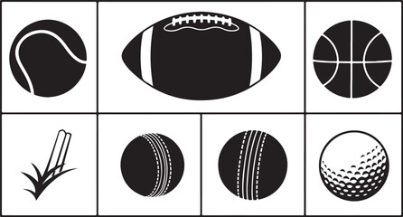 Obraz premium Sports Icons, Vector Balls, Football, Basketball, Cricket, Golf