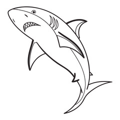 Naklejka premium Predatory shark line drawing for kids coloring activity showing powerful body and sharp teeth isolated on white background for educational purposes