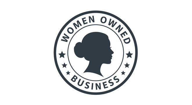 Women owned business certification stamp icon with female profile