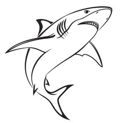 Naklejka premium Artistic shark line work drawing of majestic sea predator in vertical swimming motion for wallpaper or artistic home decor prints and wall decal art