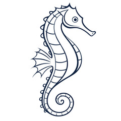 Minimalist seahorse vector illustration with dark blue outlines isolated on white background perfect for marine branding and aquatic themed design © Sirajum