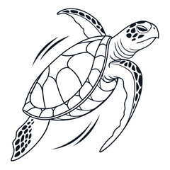 Sea turtle swimming gracefully with flippers in motion, marine reptile outline art for ocean conservation and wildlife designs © Sirajum